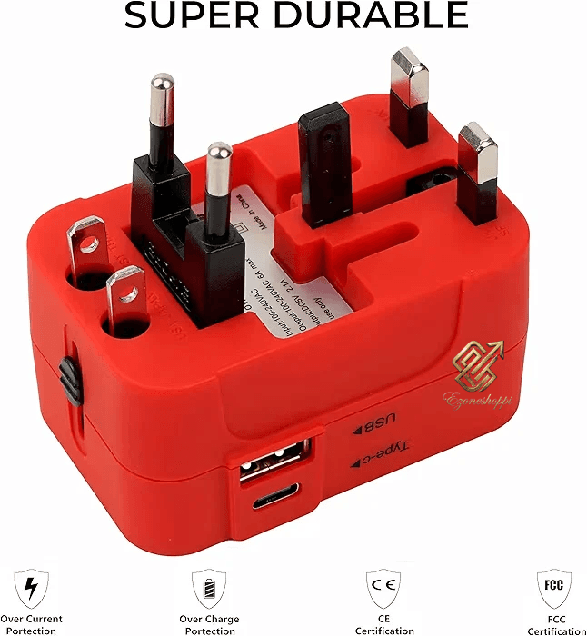 224+Countries Universal Travel Adapter with USB-C Type C & USB International All in One Travel Adapter, Universal Travel Essentials with 2.4A Universal Adaptor, for Phone, Laptop, Mobile, Tablet – alternate view